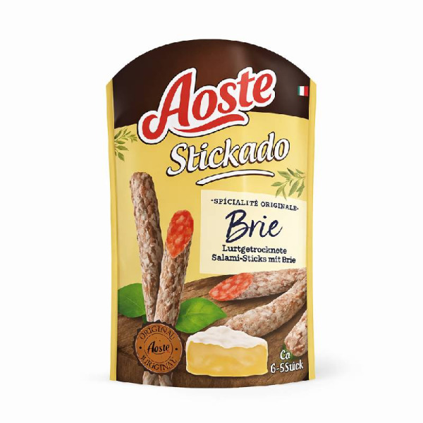 Купить Колбаски салями Aoste Stickado | сушеные мясные снеки с сыром бри, изысканный вкус | премиум деликатес | Франция | 70 г – Сырная Карта — премиальные Мясные · Закуски от Cheese Map™ Украина
