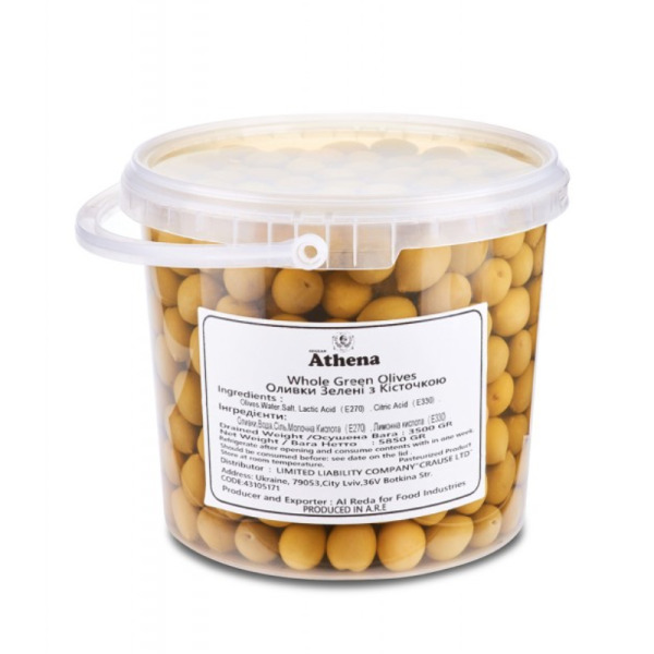 Купити Зелені оливки з кісточкою 70/ 90 Athena фасування відро 5/ 3.5 kg — преміальні Оливки · Маслини від Cheese Map™ Україна