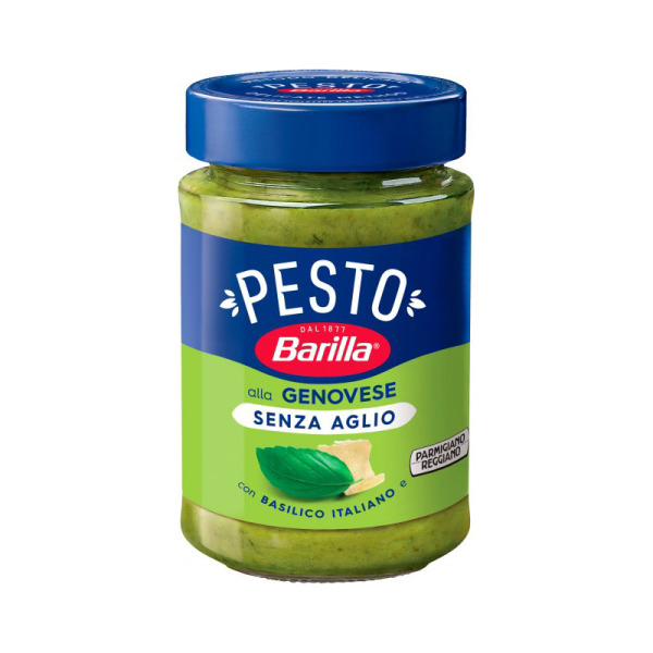 Купити Pesto Genovese Senza Aglio Barilla - соус преміум-класу без часнику для справжніх цінителів смаку!  Песто з італійським базиліком та Parmigiano Reggiano — преміальні Італійські · Піца від Cheese Map™ Україна