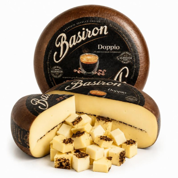 Купить Сыр “Doppio Basiron” – премиальный голландский сыр с кофейной ноткой!  Уникальное сочетание сливочности и эспрессо – идеален для гурманов и ресторанного меню HoReCa. — премиальные Basiron · Трюфельные от Cheese Map™ Украина