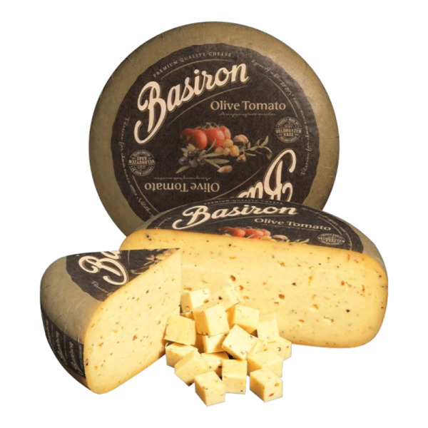 Купить Basiron Olive & Tomato — Сыр с оливками и помидорами полутвердый весовой | Нидерланды | 1 кг — премиальные Basiron · Трюфельные от Cheese Map™ Украина