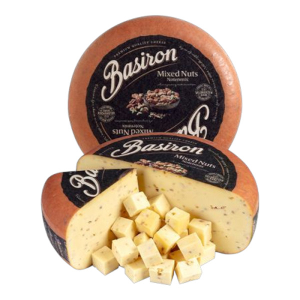 Купити Сир з міксом горіхів Basiron Mixed Nuts 50% - преміум-сир з хрусткою текстурою та багатогранним смаком! Ідеальний для сирних тарілок та HoReCa. — преміальні Basiron · Трюфельні від Cheese Map™ Україна
