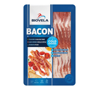 Бекон холодного копчения нарезка "Biovela" Литва фасовка 0.14 kg - фото | Сирна Карта