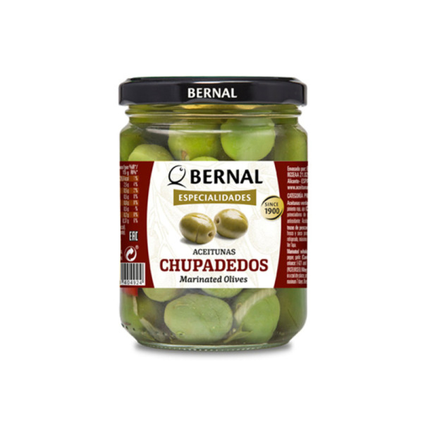 Купить Зеленые оливки с косточкой Чупадедос Chupadedos Bernal Испания фасовка стекло 0.436/ 0.25 kg — премиальные Оливки · Маслины от Cheese Map™ Украина