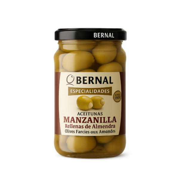 Купить Bernal Manzanilla — зелёные оливки с миндалём, стекло 180 г, премиум Испания — премиальные Оливки · Маслины от Cheese Map™ Украина