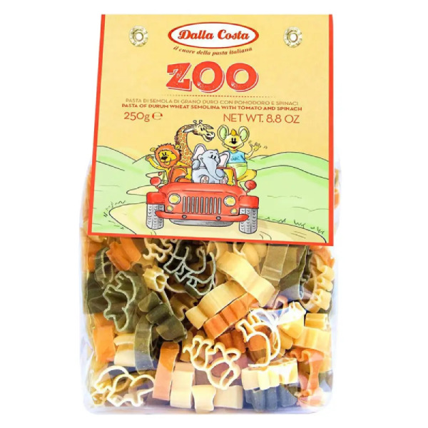 Купити Dalla Costa Zoo Pasta — паста з томатом та шпинатом у формі тварин | Італія | 0.25 кг — преміальні Dalla Costa · Арт від Cheese Map™ Україна