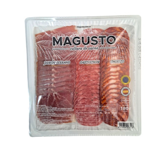 Делікатесна нарізка Хамон, Чорізо, Сальчичон "Magusto" Іспанія фасування 0.18 kg - фото | Сирна Карта