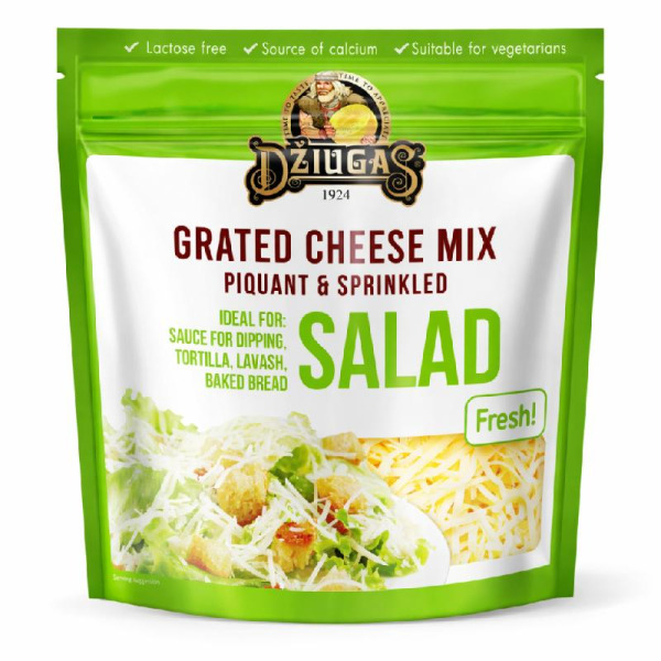Купити Сир тертий для салату Dziugas Mix 40% фасування 0.2 kg — преміальні Dziugas · Витримані від Cheese Map™ Україна