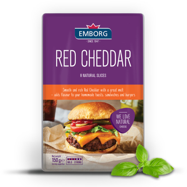 Купить Сыр нарезка красный Чеддер Cheddar Emborg 50% Дания фасовка 0.15 kg — премиальные Emborg · Северные от Cheese Map™ Украина