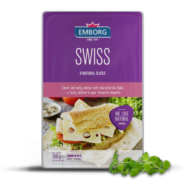 Купить Сыр нарезка Швейцарский Swiss Emborg 45% Дания фасовка 0.15 kg — премиальные Emborg · Северные от Cheese Map™ Украина