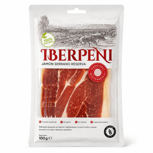 Купить Хамон нарезка Jamon Serano Reserva Iberpeni Испания фасовка 0.1 kg — премиальные Мясные · Закуски от Cheese Map™ Украина