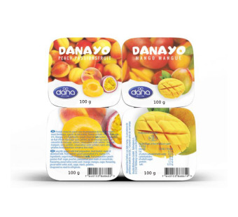 Йогурт с клубникой, персиком и маракуей "Long Life Yogurt Danayo" Германия 4*0.1 kg - фото | Сирна Карта