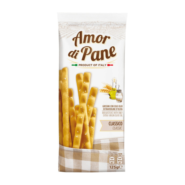 Купити Хлібні палички Гріссіні класичні Amor di Pane Італія фасування 0.125 kg — преміальні Хлібці · Крастіні від Cheese Map™ Україна