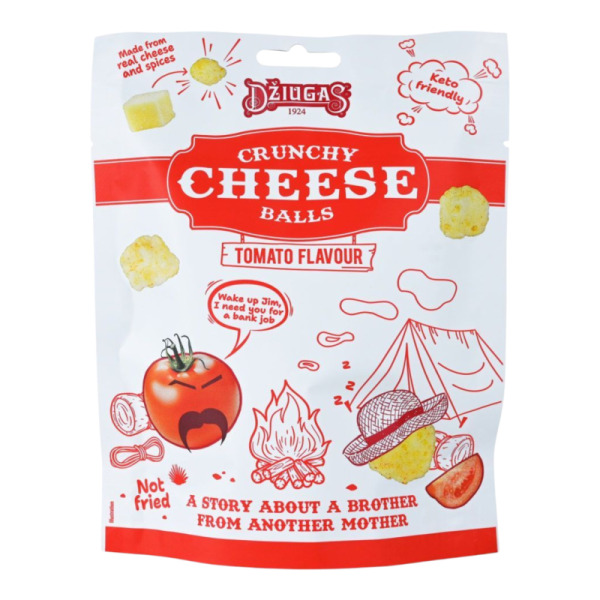 Купити Хрумкі сирні кульки DŽIUGAS Tomato Flavour – кето-снек преміум-класу з томатним смаком із справжнього сиру! — преміальні Dziugas · Витримані від Cheese Map™ Україна