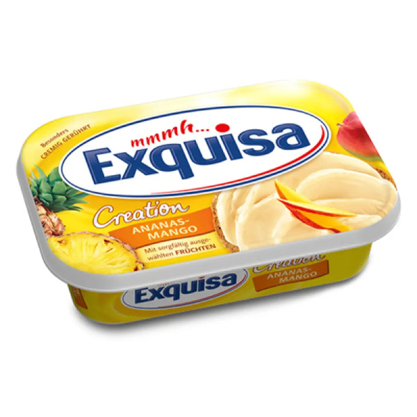 Купить Крем-сыр сливочный с ананасом и манго Exquisa фасовка 0.2 kg — премиальные Немецкие · Сыры от Cheese Map™ Украина