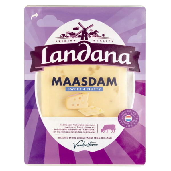 Купить Сыр нарезка Маасдам Landana 45% фасовка 0.150 kg — премиальные Landana · Премиум от Cheese Map™ Украина