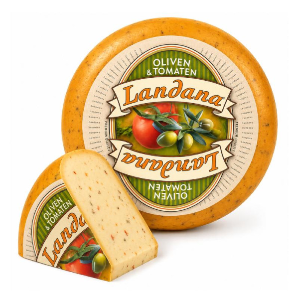 Купить Сыр с оливками и томатами Olives & Tomatoes Landana 50% — средиземноморский вкус из Голландии для гурманов и HoReCa! — премиальные Landana · Премиум от Cheese Map™ Украина