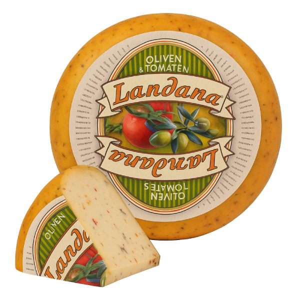 Купити Сир з оливками та томатами Olives & Tomatoes Landana 50% - середземноморський смак з Голландії для гурманів та HoReCa! — преміальні Landana · Преміум від Cheese Map™ Україна