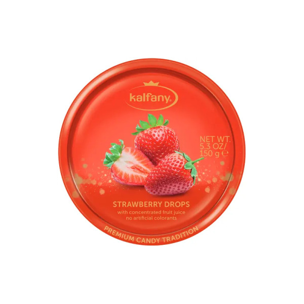 Купити Льодяники зі смаком полуниці Strawberry Candies Kalfany Німеччина фасування жерсть 0.15 kg — преміальні Шоколад · Цукерки від Cheese Map™ Україна