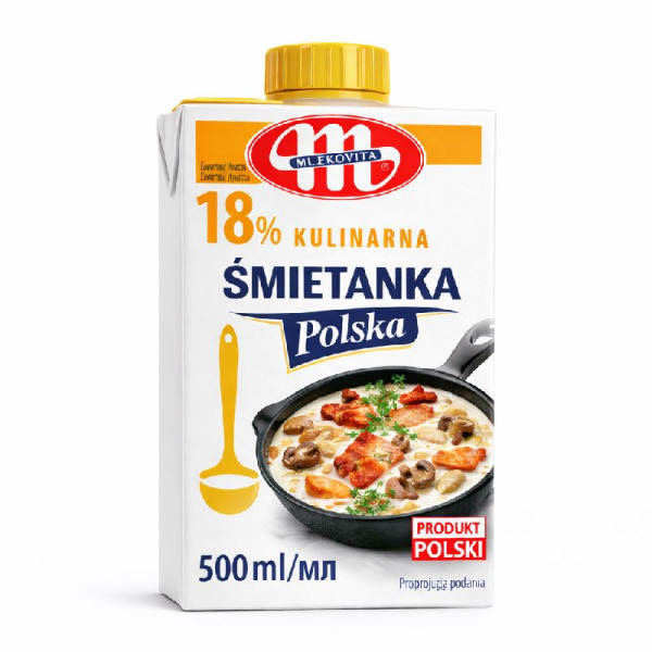 Купити Вершки 18% Mlekovita 0.5 л - універсальні польські вершки преміум-якості для кулінарії, напоїв та ресторанних рецептів! — преміальні Вершки · Кулінарні від Cheese Map™ Україна