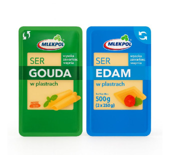 Mlekpol Gouda & Edam — Сыр Гауда и Эдам нарезка | Польша | 2×0.25 кг - фото | Сирна Карта