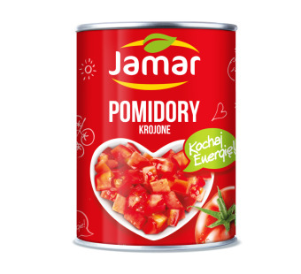 Нарізані італійські помідори "Jamar" фасування жерсть 0.4/ 0.24 kg — фото | Сирна Карта