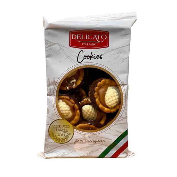 Купити Печиво з карамеллю та грецьким горіхом Delicato Italiano Cookies Італія фасування 0.5 kg — преміальні Печиво · Вафлі від Cheese Map™ Україна
