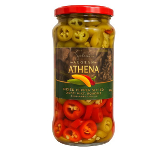 Перець гострий маринований мікс Athena – преміум делікатес | Єгипет, банка скло 0,58 кг (нетто 0,28 кг) – Сирна Карта — фото | Сирна Карта