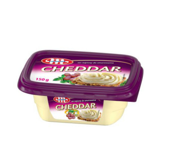 Плавленый сыр Чеддар "Mlekovita" 150 г – насыщенный вкус легендарного сыра в идеальной текстуре для гурманов, кафе и HoReCa - фото | Сирна Карта