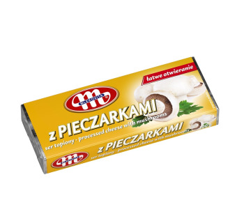 Плавлений сир з грибами "Mlekovita" 100 г – вершковий смак з ароматом печериць для ресторанних подач та домашніх делікатесів - фото | Сирна Карта