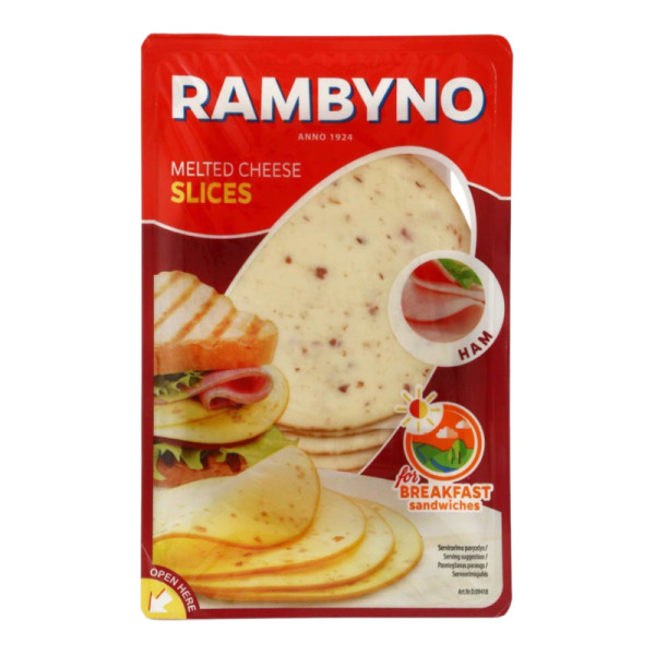 Купити Плавлений сир з шинкою Slices Ham Rambyno 150 г - ідеальний для сендвічів, ресторанів та гурманів! — преміальні Балтійські · Сири від Cheese Map™ Україна
