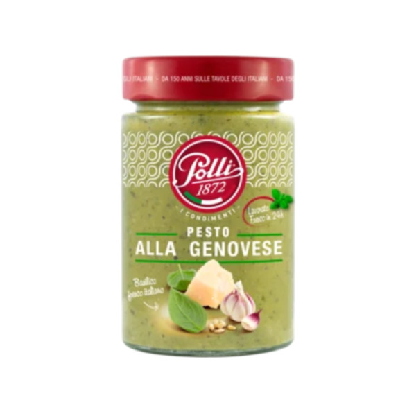 Купити Pesto alla Genovese Polli 190 г - класичний італійський соус з базиліком та пармезаном!  Автентичний смак Лігурії у скляній банці преміум-якості — преміальні Італійські · Піца від Cheese Map™ Україна