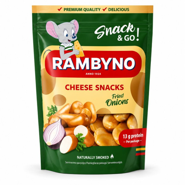 Купити Плавлений сир із цибулею Snack Rambyno Fried Onions – насичений смак копченого сиру! — преміальні Балтійські · Сири від Cheese Map™ Україна
