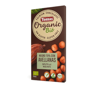 Шоколад 70% чорний organic "Torras" з фундуком | Іспанія | 100 г | Сирна Карта – еталон смаку — фото | Сирна Карта
