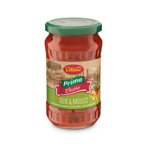 Купить Соус томатный с оливками и базиликом Olive & Basilico Vitana Чехия фасовка стекло 0.35 kg — премиальные Итальянские · Пицца от Cheese Map™ Украина