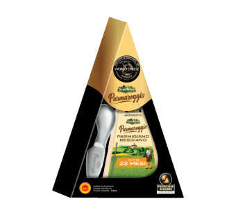 Сыр твердый Пармезан с ножом для сыра "Parmigiano Reggiano Parmareggio" 22 месяцев фасовка 0.2 kg - фото | Сирна Карта