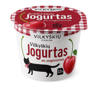 Vilkyškių Yogurt Cherry — Йогурт с кусочками вишни 3.5% | Литва | 0.2 кг – фото товару | Сирна Карта