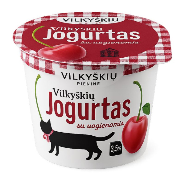 Купить Vilkyškių Yogurt Cherry — Йогурт с кусочками вишни 3.5% | Литва | 0.2 кг — премиальные Йогурты · Кремовые Cheese Map™ Украина