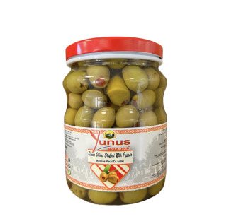 Зелені оливки фаршировані перцем "Yunus" фасування пластик 1.25/ 0.7 kg - фото | Сирна Карта
