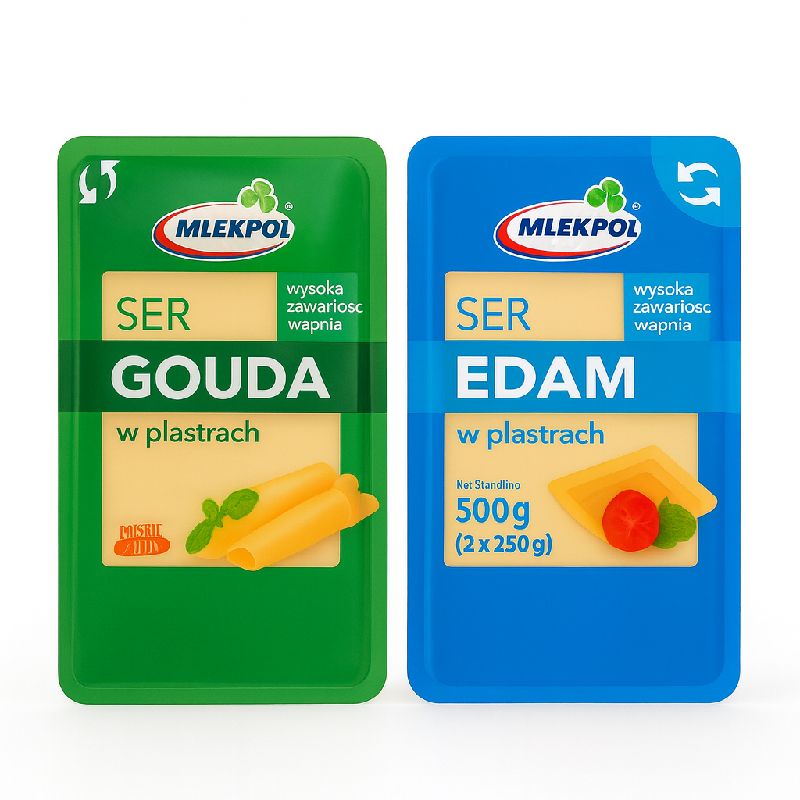 Mlekpol Gouda & Edam — Сир Гауда та Едам нарізка | Польща | 2×0.25 кг - фото | Сирна Карта