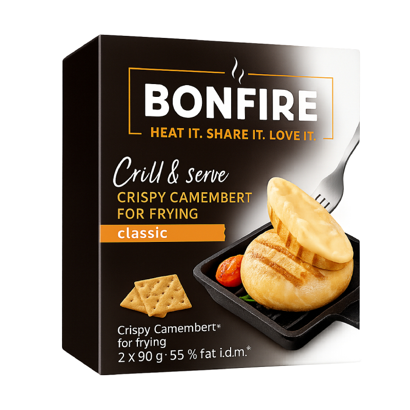 Сир для запікання Bonfire Crispy Camembert for Frying Käserei 55% - хрумкий камамбер нового покоління для ресторанів та гурманів! – фото товару | Сирна Карта