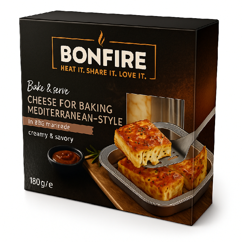 Bonfire Mediterranean BBQ від Käserei Champignon - сир для запікання, який підкорить ваші смакові рецептори та меню ресторану!  Ідеальний для гриля, духовки та гурманів. - фото | Сирна Карта