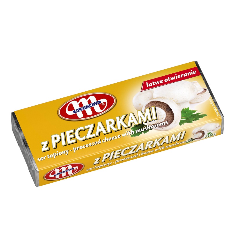 Плавлений сир з грибами "Mlekovita" 100 г – вершковий смак з ароматом печериць для ресторанних подач та домашніх делікатесів - фото | Сирна Карта